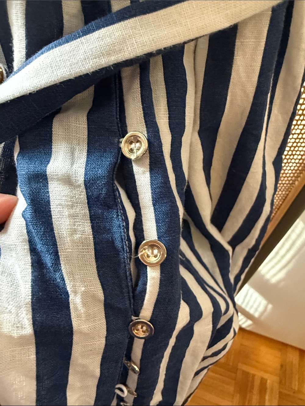 Zara Striped Linen Blend Shirt Dress Blue White Belted Maxi XL 8092/469 - Picture 3 of 8